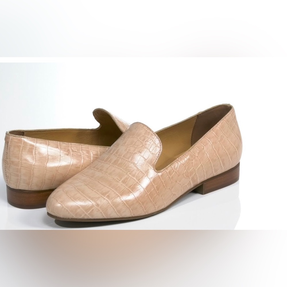 Jack Rogers Audrey blush cream beige Croc embossed slip-on Loafer flats size 10‎